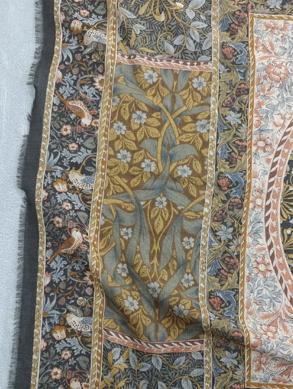 Floral Medallion Silk-Blend Scarf in Mustard and Coral